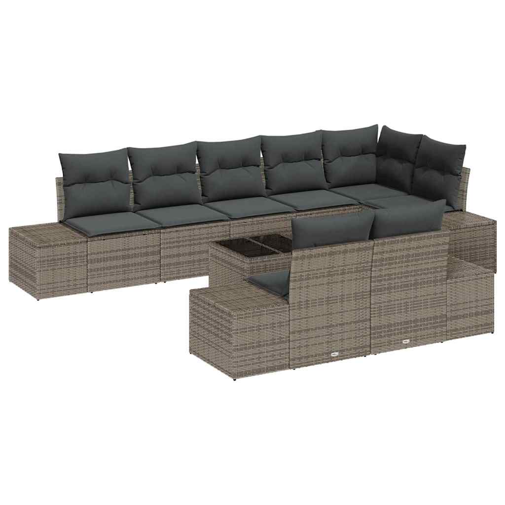 9 Piece Grey Garden Sofa Set with Cushions