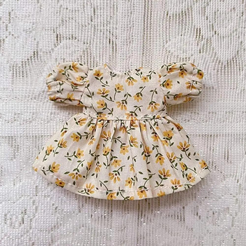 Handmade Printed Dresses For 1/11 OB11 Dolls Short Sleeve Outfits Dresses Fashion Doll Clothes Skirt For 1/12 BJD Dolls Tops