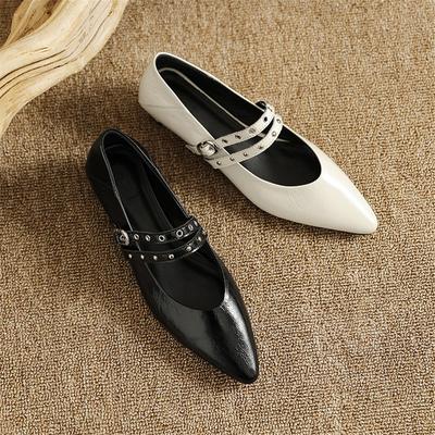 Mode Neue Frühling/Sommer Mary Jane Schuhe Echtleder Schuhe für Damen Mode Nieten Niedrige Absätze Spitzschuh Damen Pumps Klobige Absätze