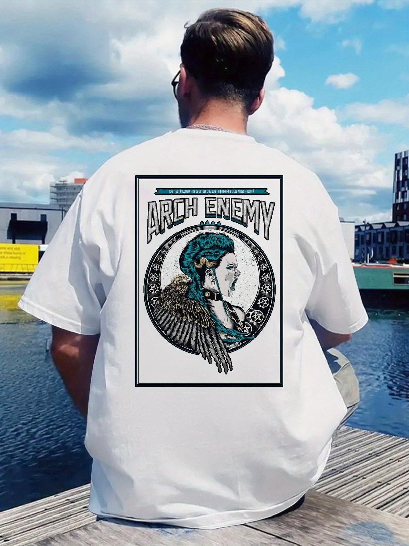 One Retro Rock Band Print T-shirt with Round Neck XXL