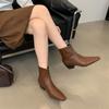 2025 Autumn and Winter New French Temperament Small Square Head Inner Height Increase Thin Boots Women's Rear Zipper Versatile Short Boots Western Bo