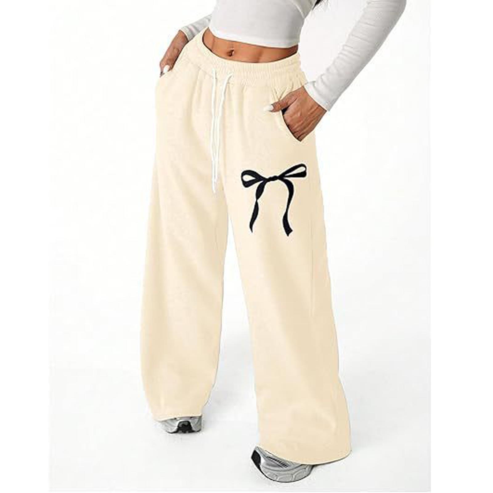 

Women s Loose Elastic Waist Pocket Casual Pants Plaid Print Wide Leg Trousers L хакі