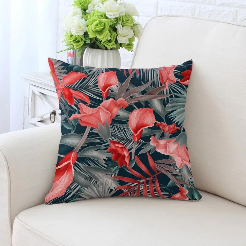 Luxury Home Decor Pillowcase Tropical Rainforest Plant Flower Coconut Print Office Sofa Car Cushion Cover