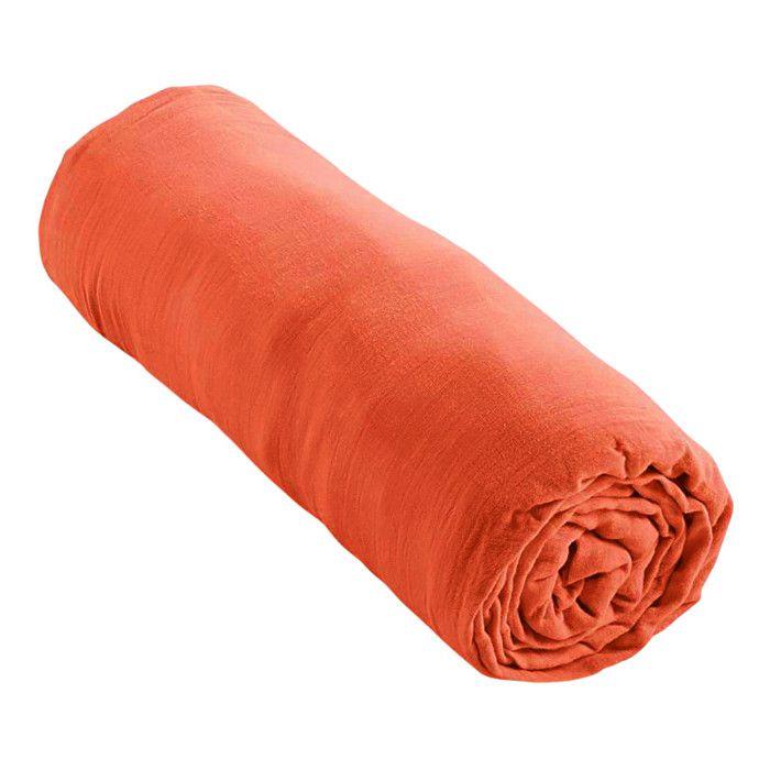 Drap housse "Noah" toutes dimensions "Gaze de Coton" - Noah Terracotta - 90 x 190 cm bonnet de 30 cm