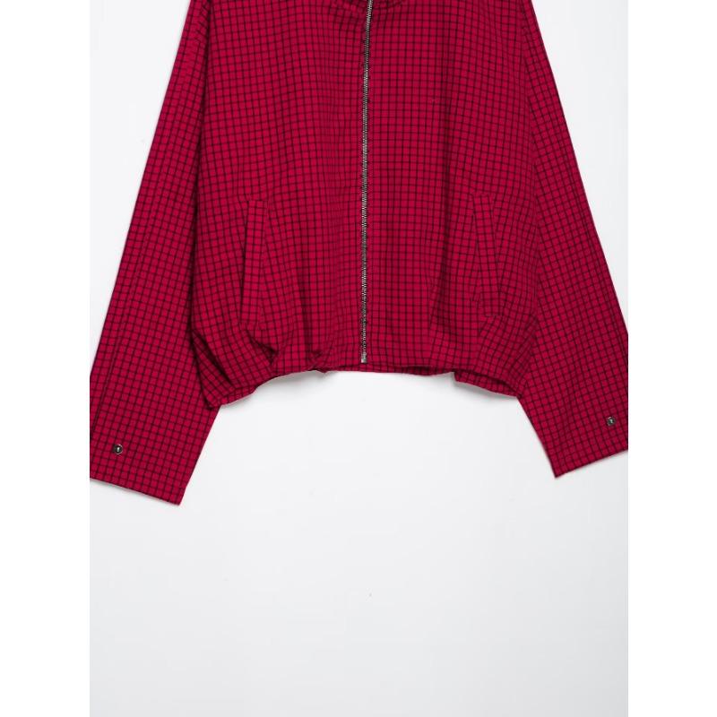 Women Long Sleeve Stand Collar Plaid Pilot Jacket