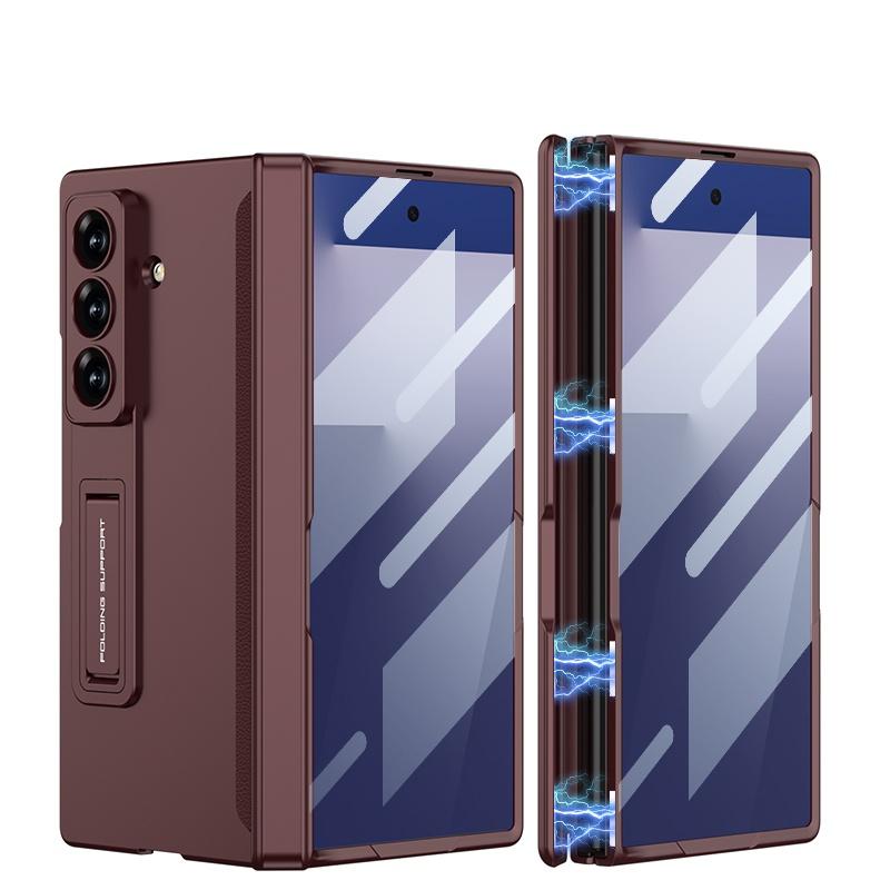 Magnetic Hinge Protection Folding Case For Samsung Galaxy Z Fold 6 7 Stand Cover With Clear Tempered Glass Screen Protector