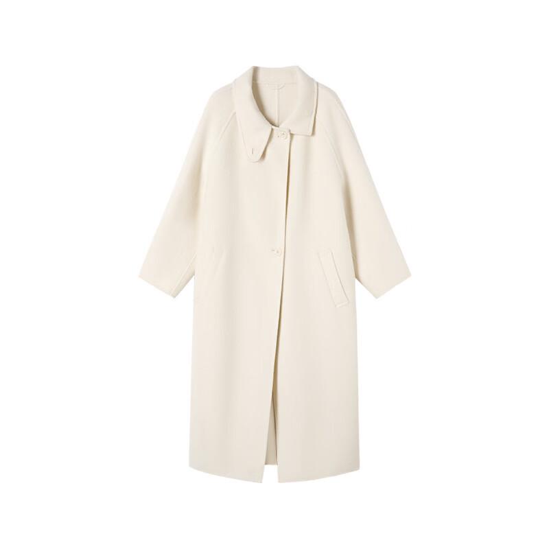 Xiangying Women's White Double-faced Wool Blend Mid-Length Coat