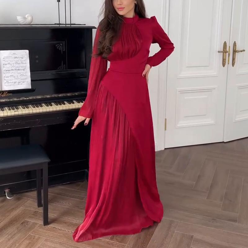 

2025 Autumn European & American Women s New French Sexy Slim Elegant Dress XXL червоний