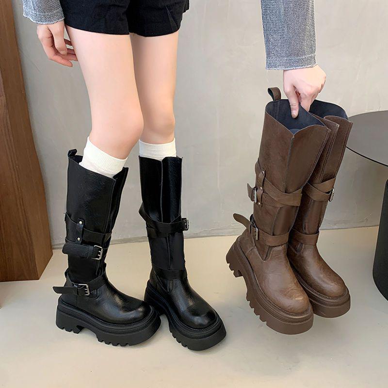 2025 Women's High-Top Over-the-Knee Knight Boots – Versatile Buckle, Thick-Soled, Autumn Style