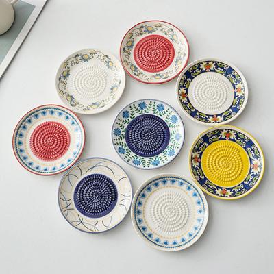Garlic Grater Plate, Ceramic Grinding Bowl, Multi-Functional Garlic Sauce Stirring Serving Dish for Grating Ginger Turmeric Cheese Tomato Herb,