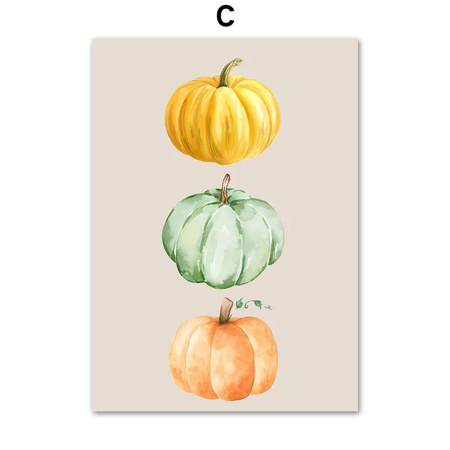 Autumn Pumpkin Leaves Quotes Abstract Hand Landscape Poster, Canvas Painting, Gallery Wall Art Prints, Pictures, Living Room Dec