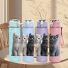 1PC Two Gray Kitten Cat Portrait Print 750ml Color Plastic Sports Water Bottle Leakproof Flip Straw Lid Suitable for Sports Office Home Use
