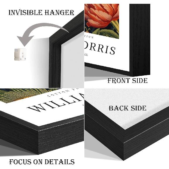 Framed William Morris Wall Art Set of 2 Vintage Botanical Birds Posters William Morris Exhibition Print for Dining Room Office Bedroom 12x16in