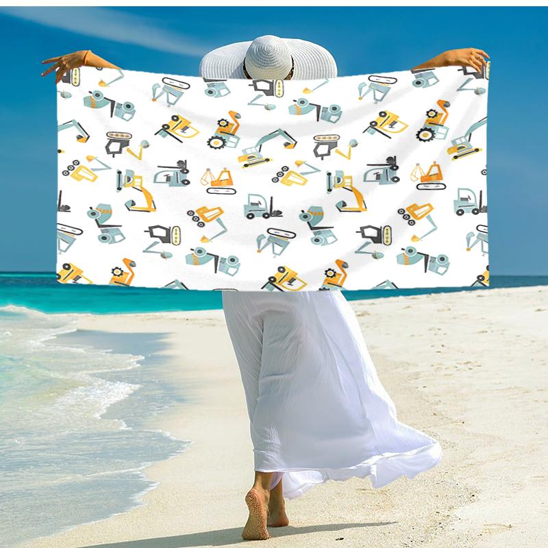 Ultra-weiches Strandtuch mit Bagger-Thema, Ideal für Pool - Camping, Tauchen - Perfekter Reisebegleiter, Lebendiges Strandtuch.