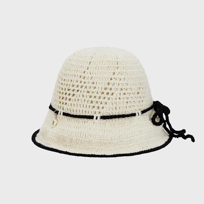 Heart Chain Crochet Ribbon Bucket Hat Black