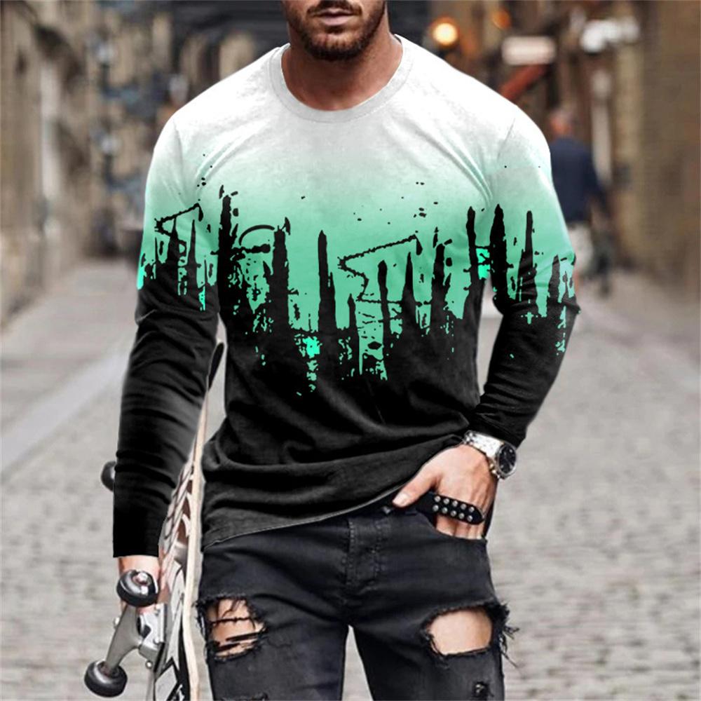 Retro Graffiti 3D-Druck Sommer Herren Rundhals-T-Shirt Lässiges Langarm-T-Shirt Übergroßer Pullover Modetrend Herrenbekleidung