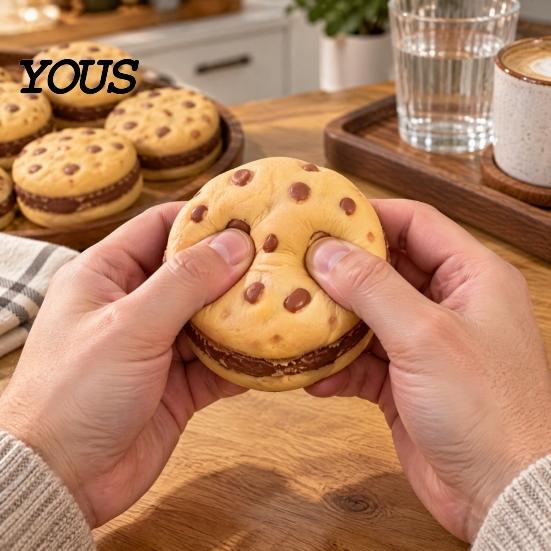 Quiet Sensory Toys for Classroom Realistic Cookie Squishy Stress Relief Toy, Soft Fidget Ball, Novelty Gifts Coworkers Cute Baked Portable Hand
