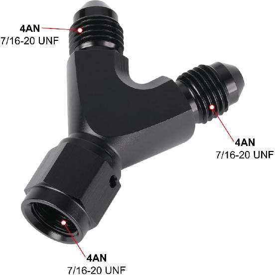 4AN Female to Dual 4AN Male Y Block Fitting Splitter Adapter Union Aluminum Black