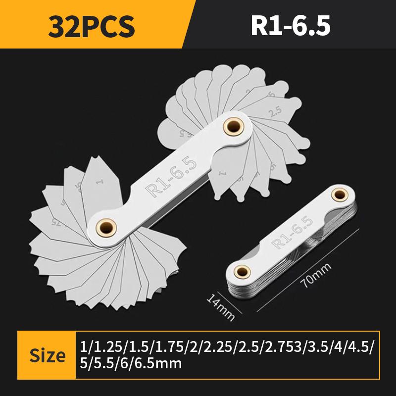 

Шаблон радіуса R калібр R1-6.5 7-14.5 15-25 26-80 пластина калібра радіуса радіусний калібр зовнішній внутрішній увігнутий опуклий вимірювальний інструмент