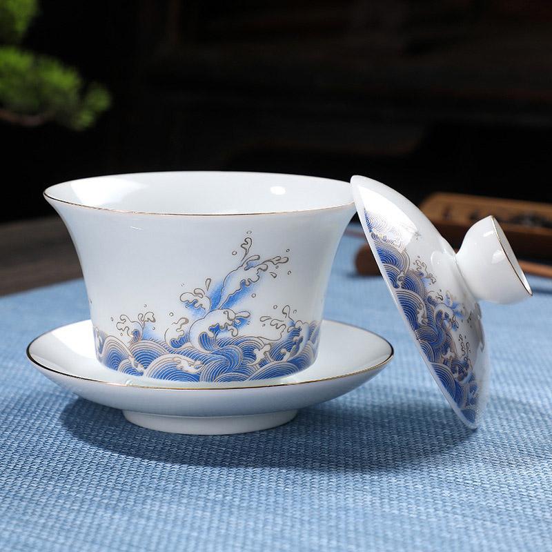 180 ml hvit porselen håndmalt gull te-terrin leire Gaiwan for tebolle Shen Puer-suppe med lokk Gai Wan Gaiwan og kopper