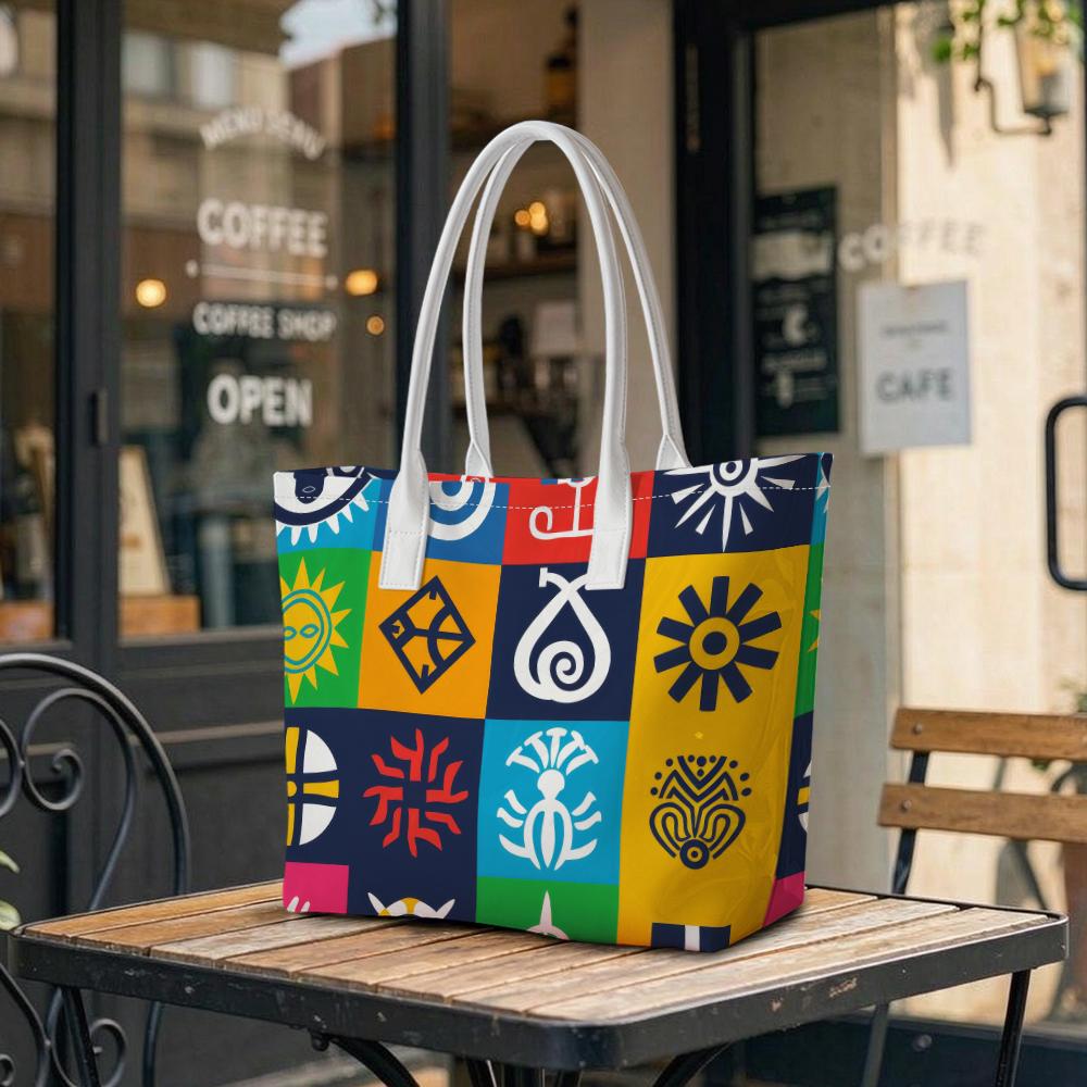 Colorful Tribal Pattern Tote Bag Daily Casual Handbag for Shopping Work Commute Lightweight Shoulder Pouch