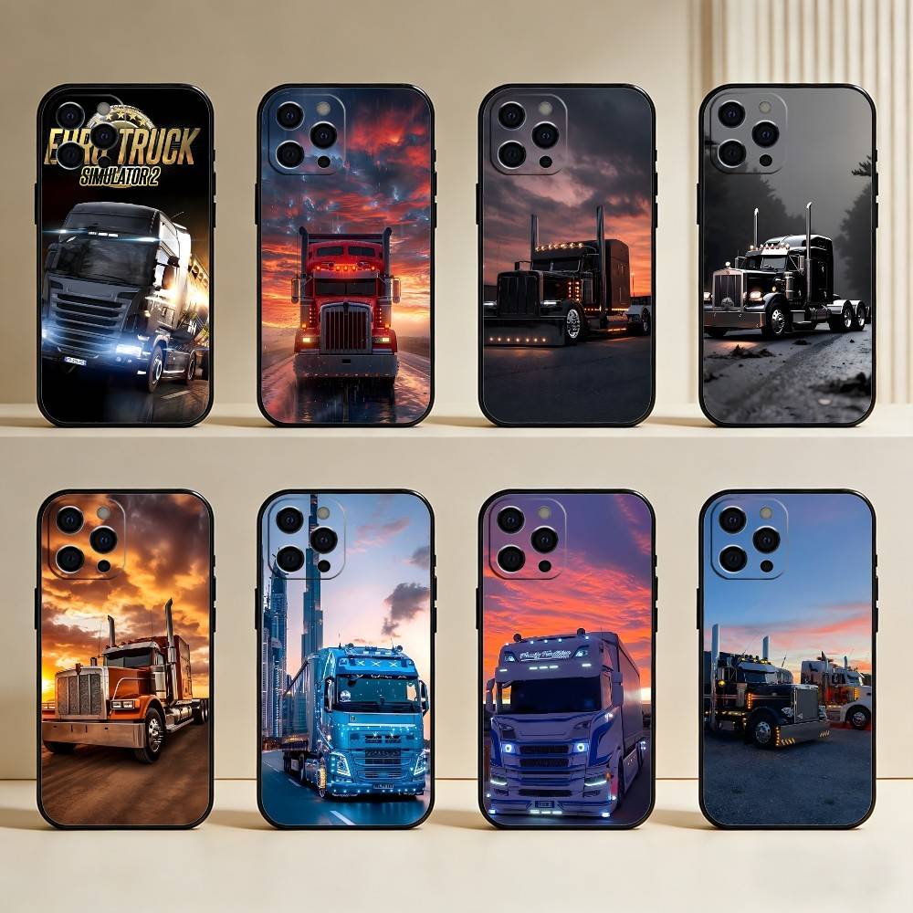 E-Euro T-Truck Pouzdro na telefon Pro iPhone17,16,15,14,13,12 Plus,Max Měkký silikonový Černý kryt