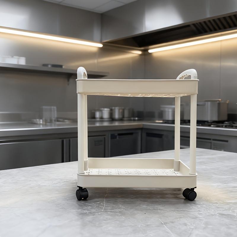 2-Tier Kitchen Bathroom Bedroom Storage Basket Rolling Utility Cart Mobile Storage Trolley Cart with Wheels Mesh Basket Organizer Shelf
