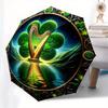 Ireland's Luck: Four-Leaf Clover & Golden Harp Art Print Umbrella, Cute Umbrella with Cute Design, Portable 3-Fold Compact Umbrella for Men & Women, V