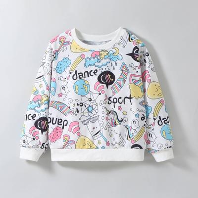 2-7 Years Kids Girl Round Neck Sweatshirt Cute Cartoon Printed Long Sleeve Top Shirts
