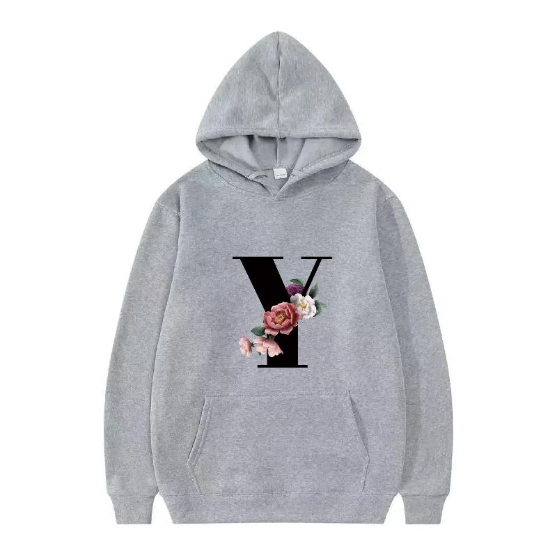 Letter Number Print Pattern Woman Fashion Loose Black Autumn Sporty Tops Clothes Pullovers Ladies Cheap Hoodies Men Sweatshirts