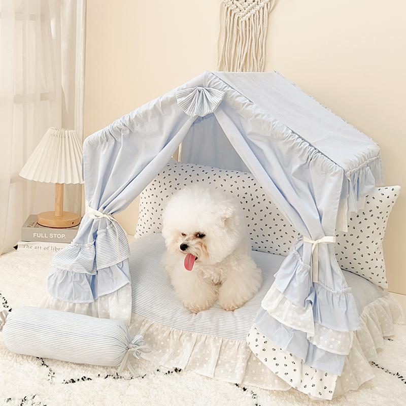 Koreanischer Prinzessinnenstil Haustierbett Luxus Hundehütte für Pudel & Bichons Waschbares Katzenzelt Ganzjahres-Schlafmatte Elegantes Haustier-Sofa