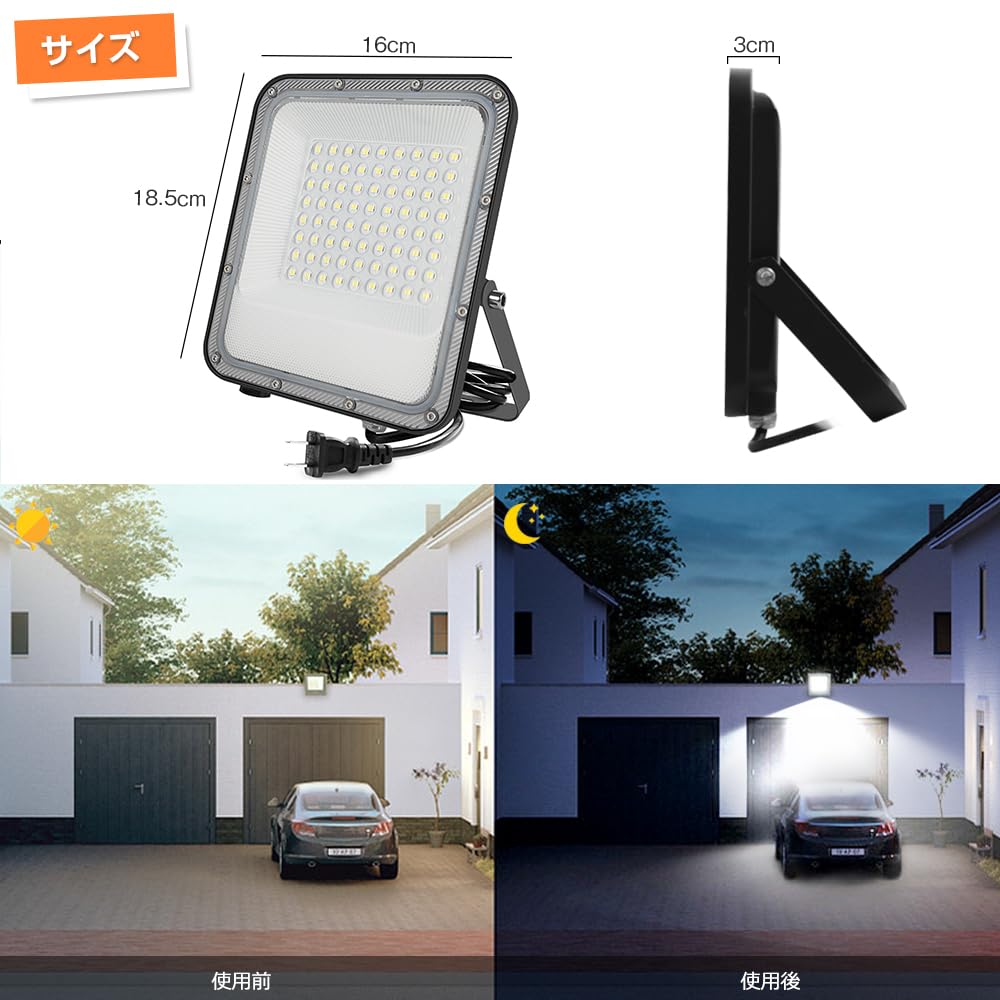 MAGOKORO 50W LED Floodlight, IP66 Waterproof, 6500LM (500W Equivalent), Daylight White, Energy-Saving, High Brightness, Lightweight, 120° Wide