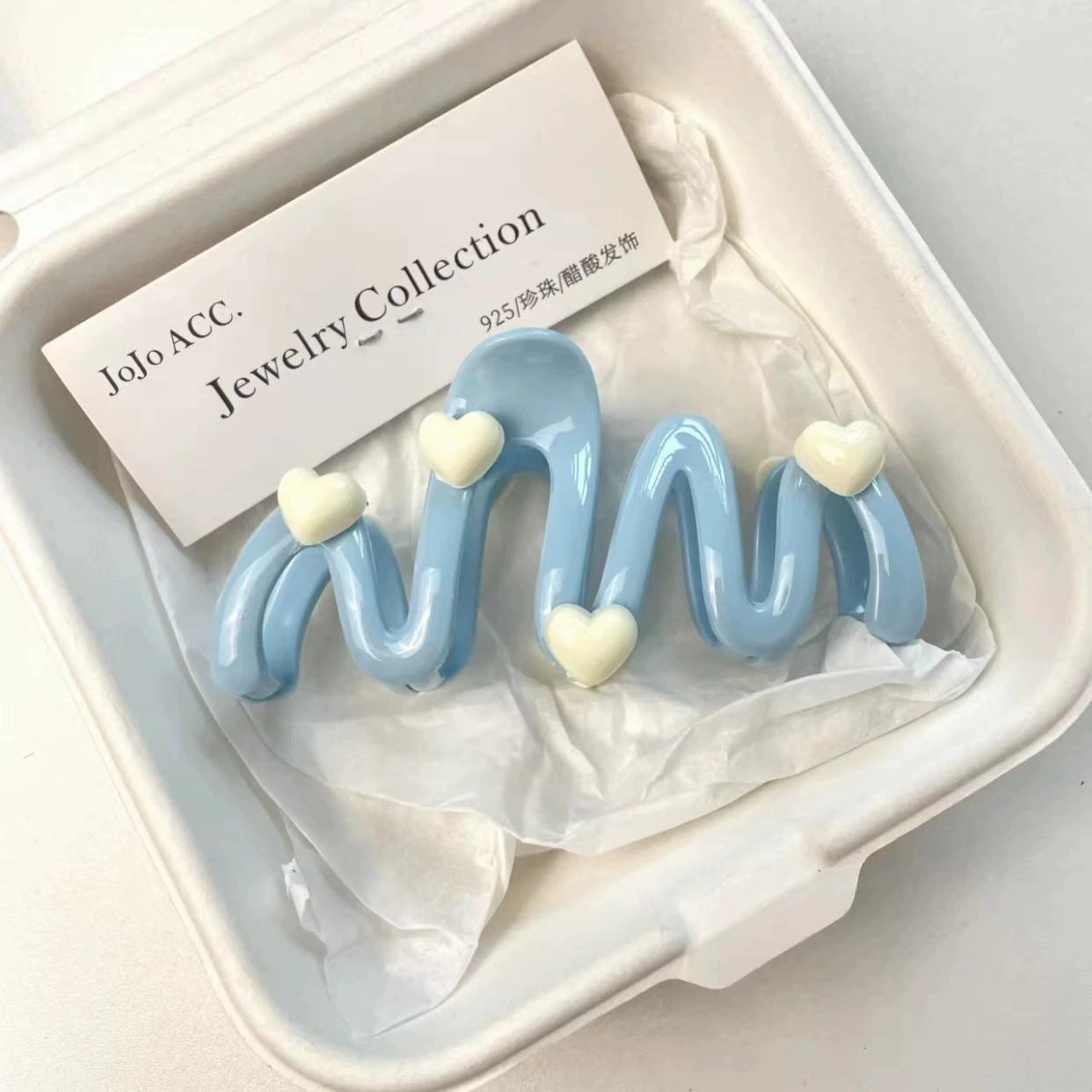 

10,5 см Синий Сердце Волнообразный Зажим для волос Кремового цвета Клипсы для женщин Милый Симпатичный Необычный Зажим-акула Большой Зажим для хвостика Заколки