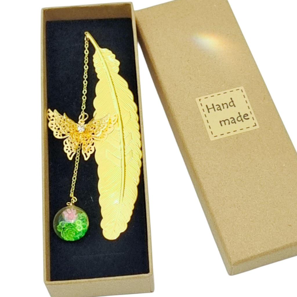 Chinese Style Dried Flower Bookmark with Feather, Metal Butterfly & Tassel - Ideal Teacher's Day Gift