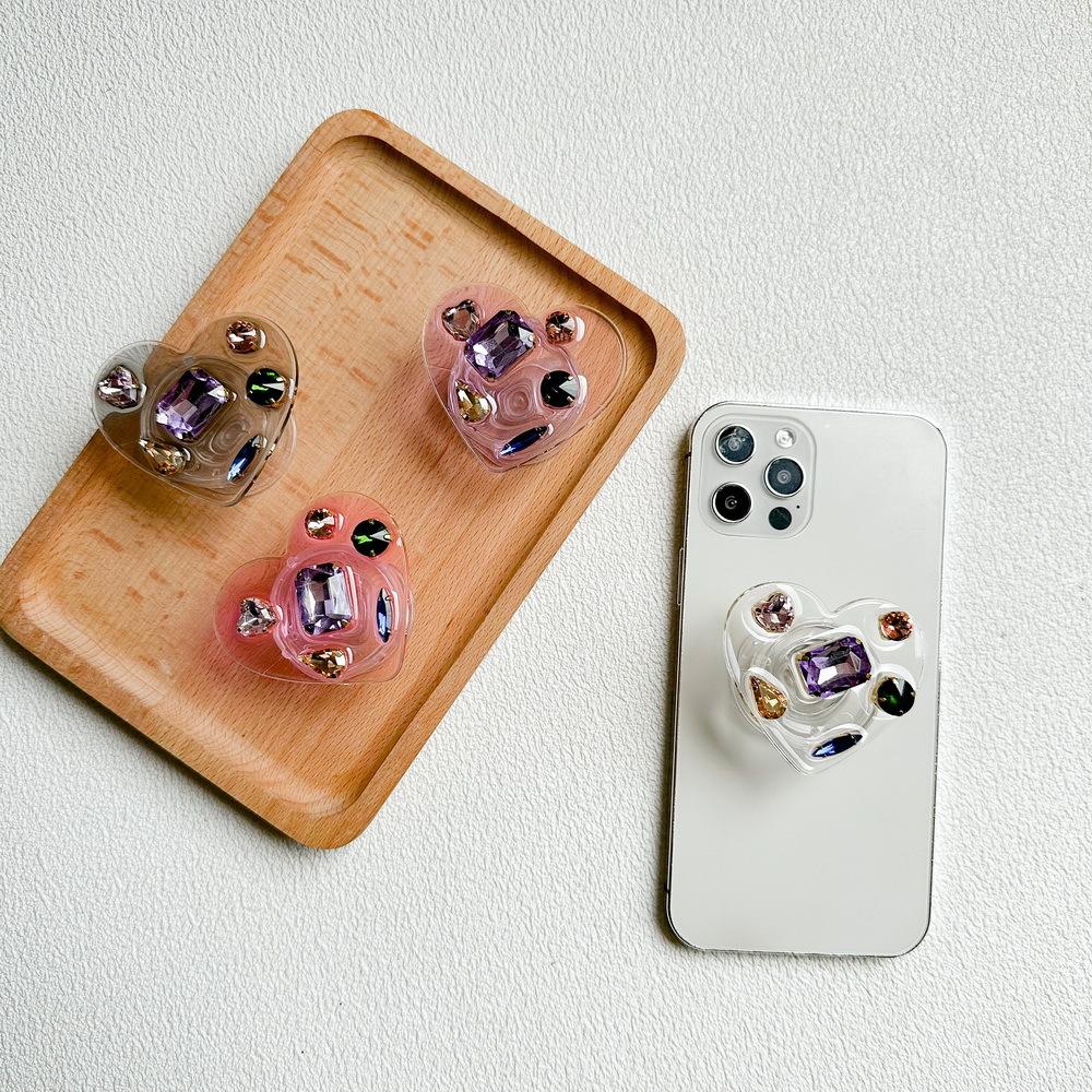 Mobile Phone Airbag Bracket Paste Desktop Retractable And Stable Love Epoxy Gem Rhinestone Luxury Women