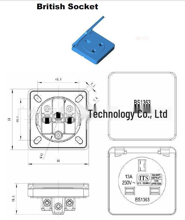 UK Standard Waterproof 13A Outdoor Socket with Square Cover for Construction and Industrial Use