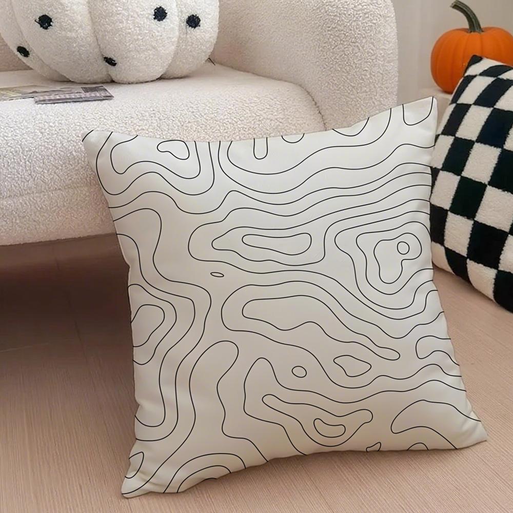 Minimalist Wave Lines Pillow Minimalist Art Cushion Cover Throw Pillow Cover Hidden Button Durable Polyester Chair Cushion