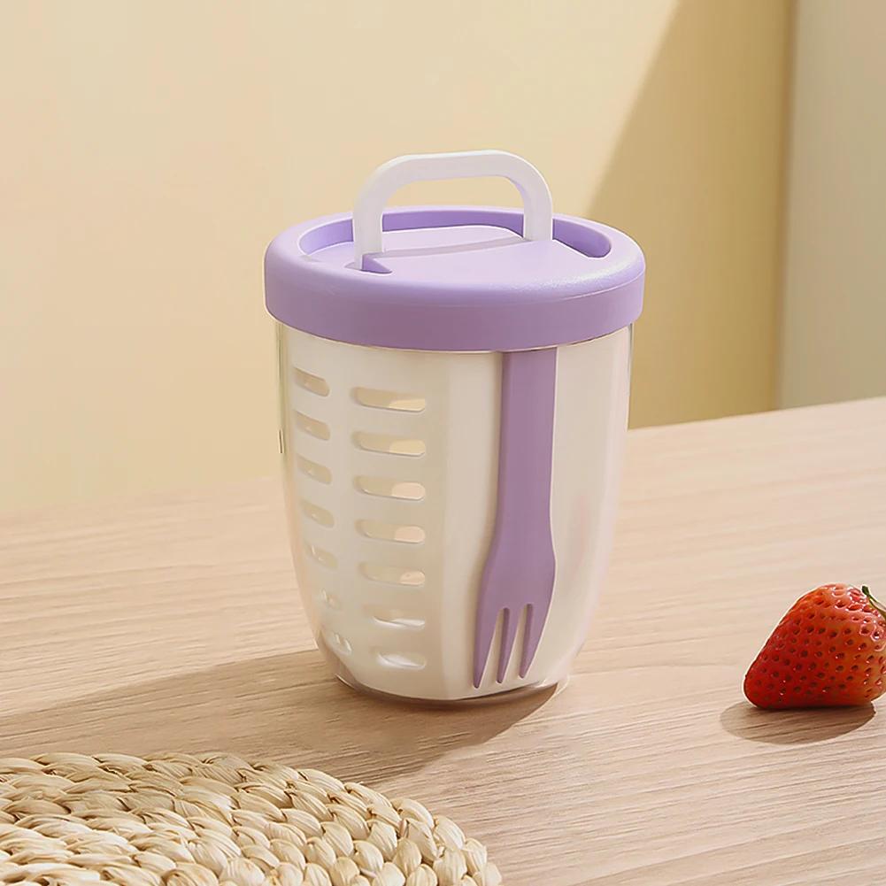 

Portable Sealed Picnic Container Large Capacity Poke Salad Box With Fork Plastic Cup For Fruit Veggie Meal фиолетовый