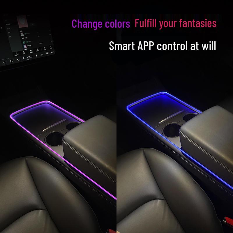 Tesla Model 3/Y Ambient Light App-Controlled Console LED Cup Panel - 64 Colors