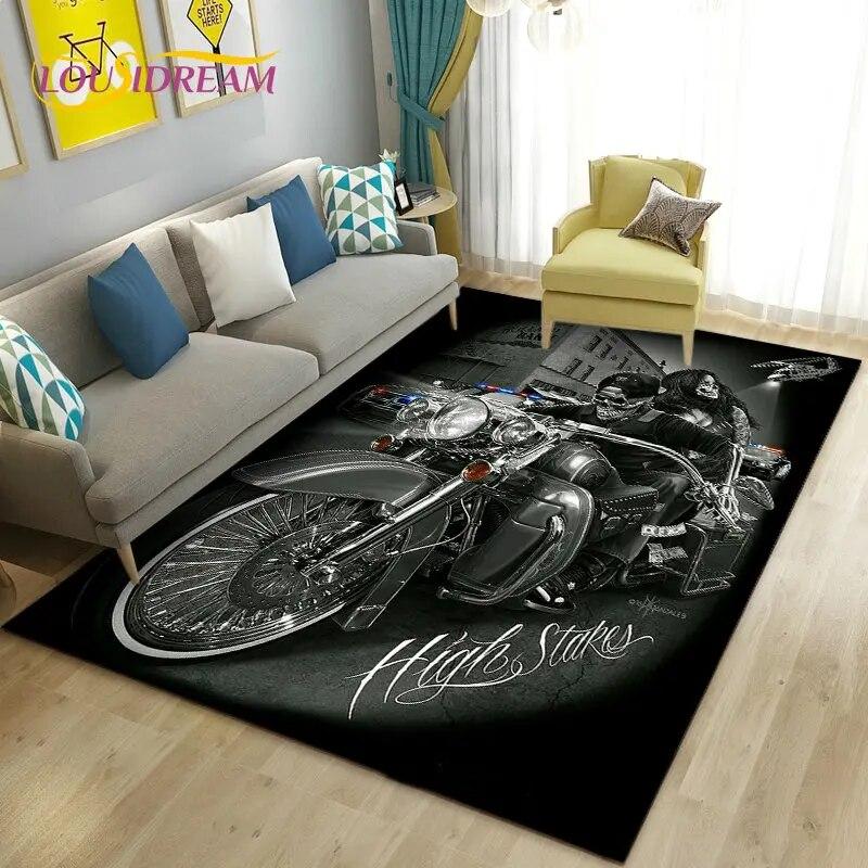 3D Retro Vintage Motorcycle Area Rug Large,Carpet Rug for Living Room Bedroom Sofa Decoration,Doormat Kitchen Non-slip Floor Mat