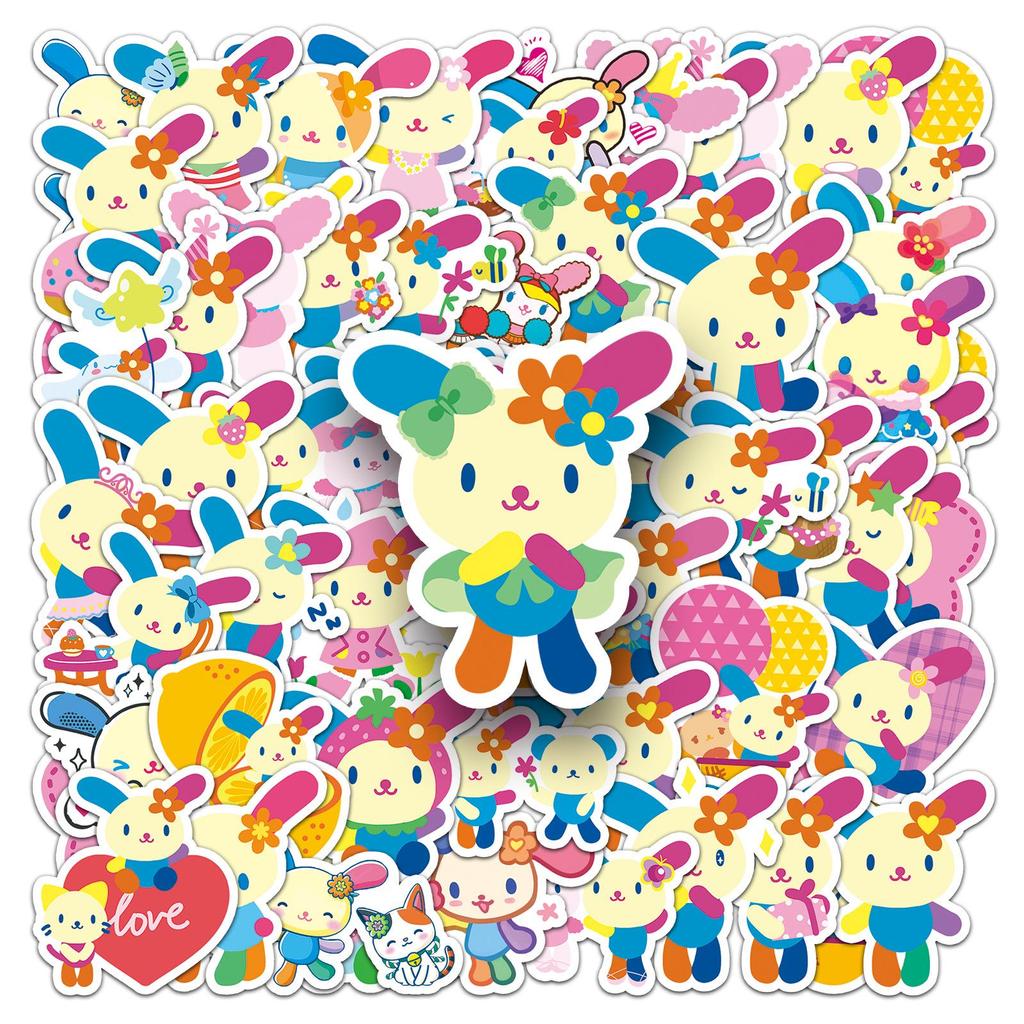 50 Sheets Cute Rabbit and Flower Sanrio Stickers - Waterproof Cartoon Mochi Decoration for Phone Cases.
