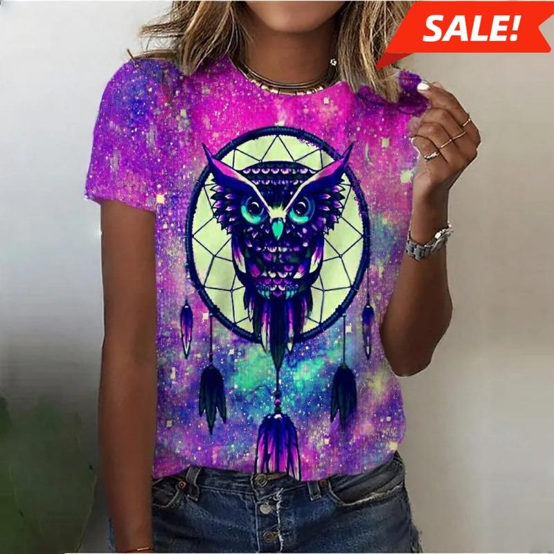 Женская футболка Летняя с круглым вырезом Повседневная Богемный Принт Женские Харадзюку С коротким рукавом Топы Мода Лев 3D Принт Y2k Женская Одежда L