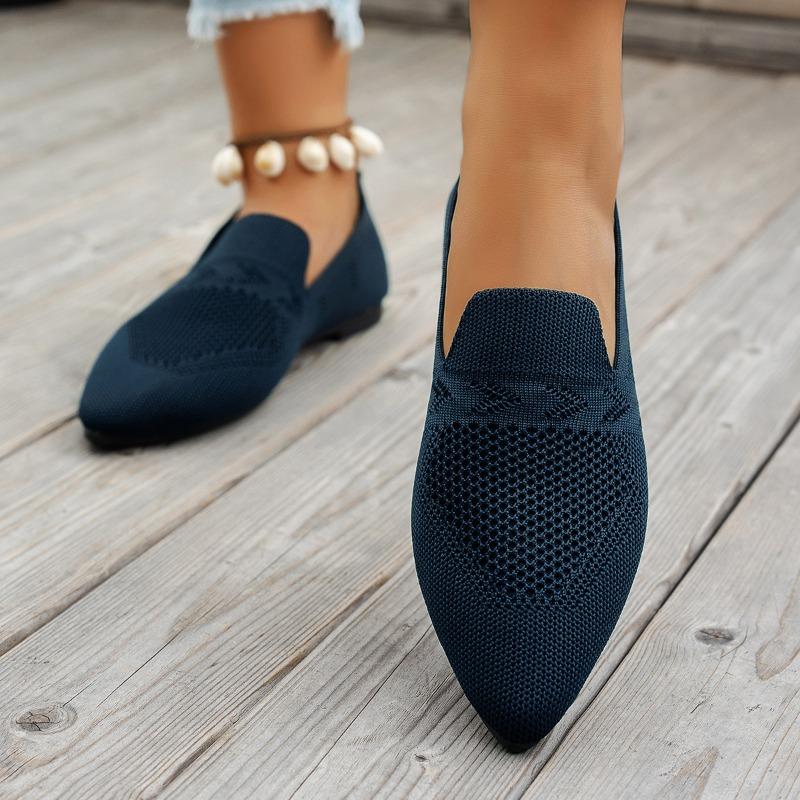 Flying woven mesh pointed flat bottom single shoes women shallow mouth casual flat heel lazy wish source