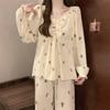 Love Letter Print Raglan Sleeve Design 2 Piece Pajamas Set Women Korean Sweet Casual Simple Pajamas Set Autumn Winter Homewear