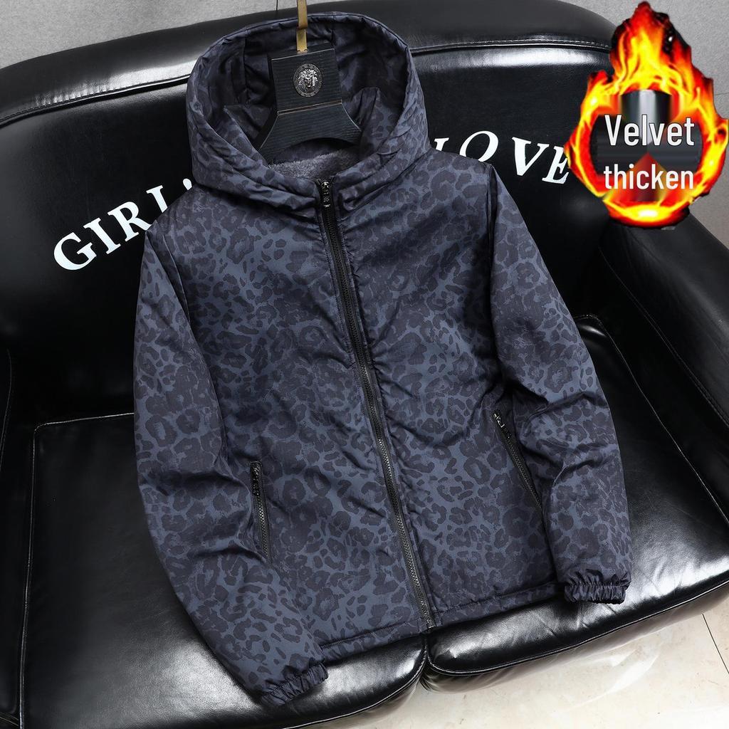 Men's Trendy Camouflage Leopard Print Jacket – Autumn/Winter Velvety Thick Cotton Windbreaker