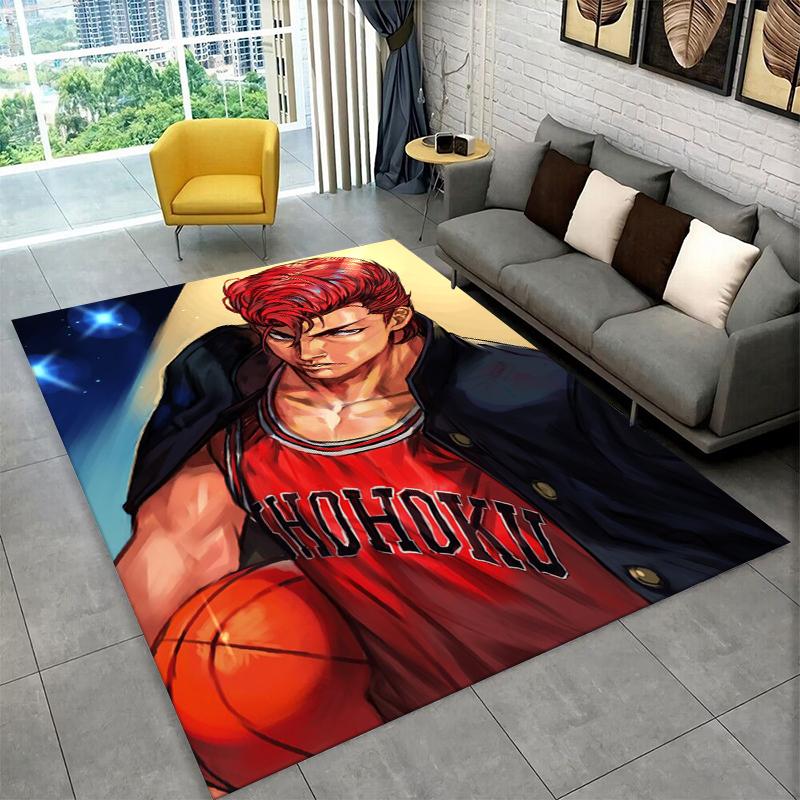 Retro Slam Dunk Basketball Anime Cartoon Carpet Rug for Bedroom Living Room Sofa Playroom Doormat Home Decor,Area Rug Non-slip