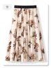 Women's Floral Print Pleated French Chiffon Midi Skirt - Spring/Summer 2025 High-Waist A-Line Design