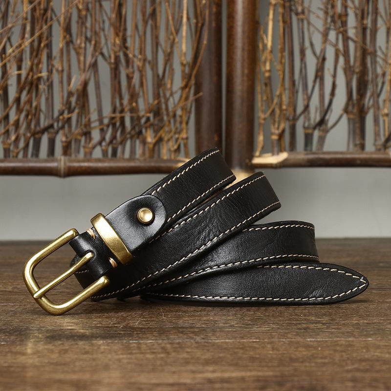 2024 Leather Belt Women'S Trend Personalized Retro Pure Cowhide Denim Pin Buckle Belt