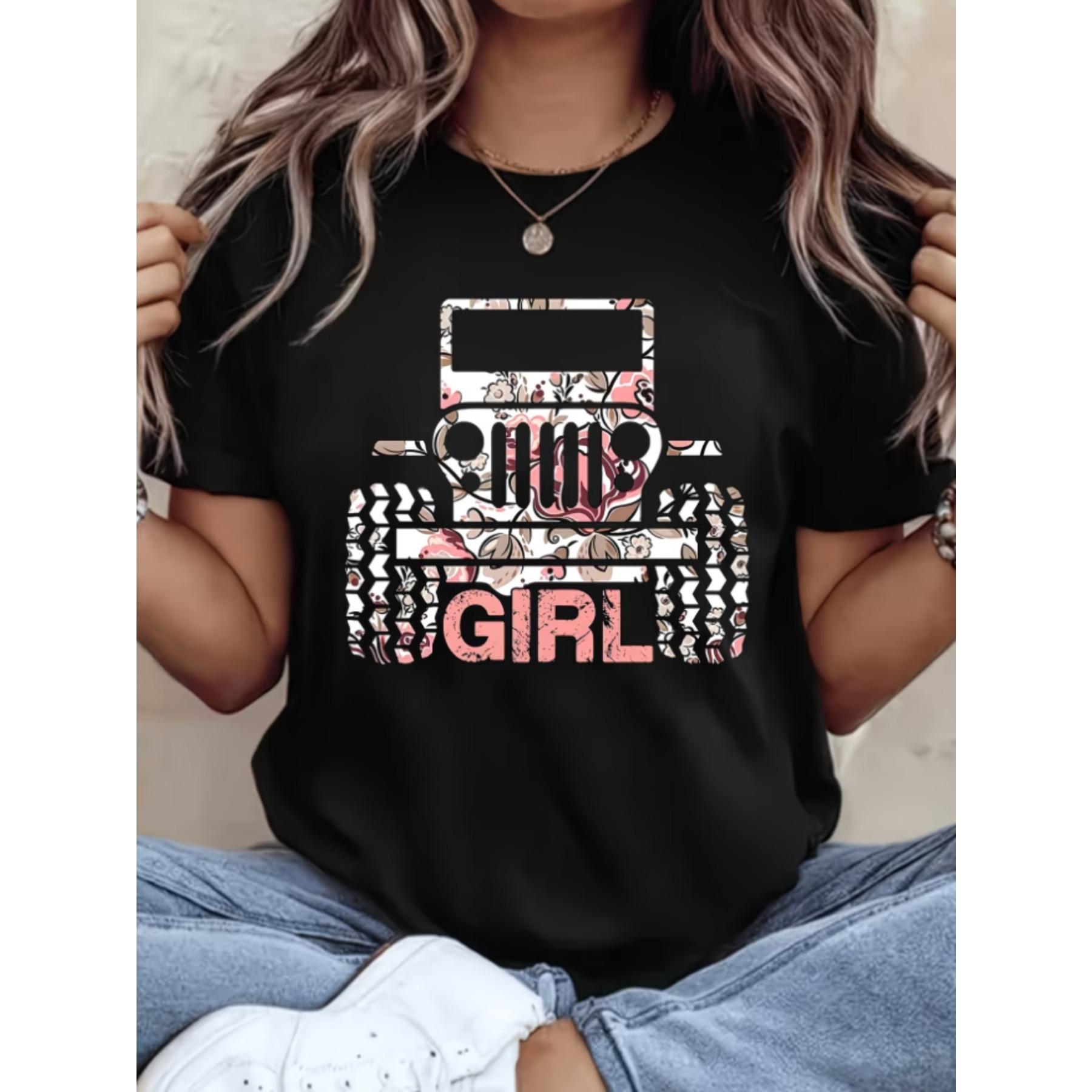 

Graphic Print Drop Shoulder T-shirt, Short Sleeve Crew Neck Casual Top for Spring & Summer, Women s Clothing XXL чорний