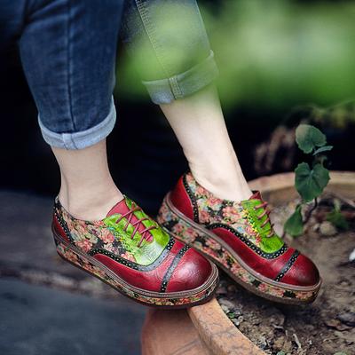 Handmade Flower Shoes Women's Soft Flat Bottom Shoes Autumn Casual Sandals Genuine Leather Shoes
